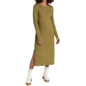 SWEATY BETTY HENLEY LONG SLEEVE MIDI DRESS IN WOODLAND GREEN SIZE MEDIUM